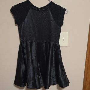 Calvin Klein Black Lace-Sleeve Satin Party Dress